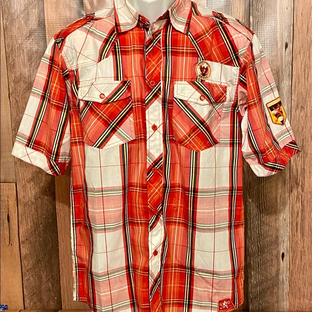 INFRINGEMENT Raider Jean Co Short Sleeve Plaid Button Up Size XL